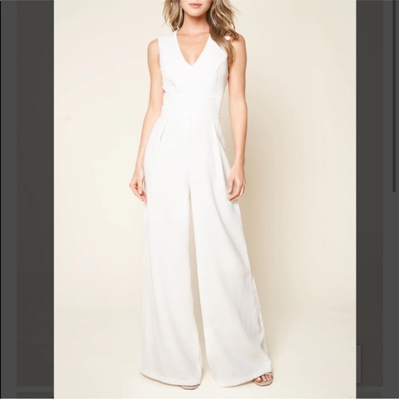 Sugarlips Pants - SUGAR+LIPS White wide leg jumpsuit